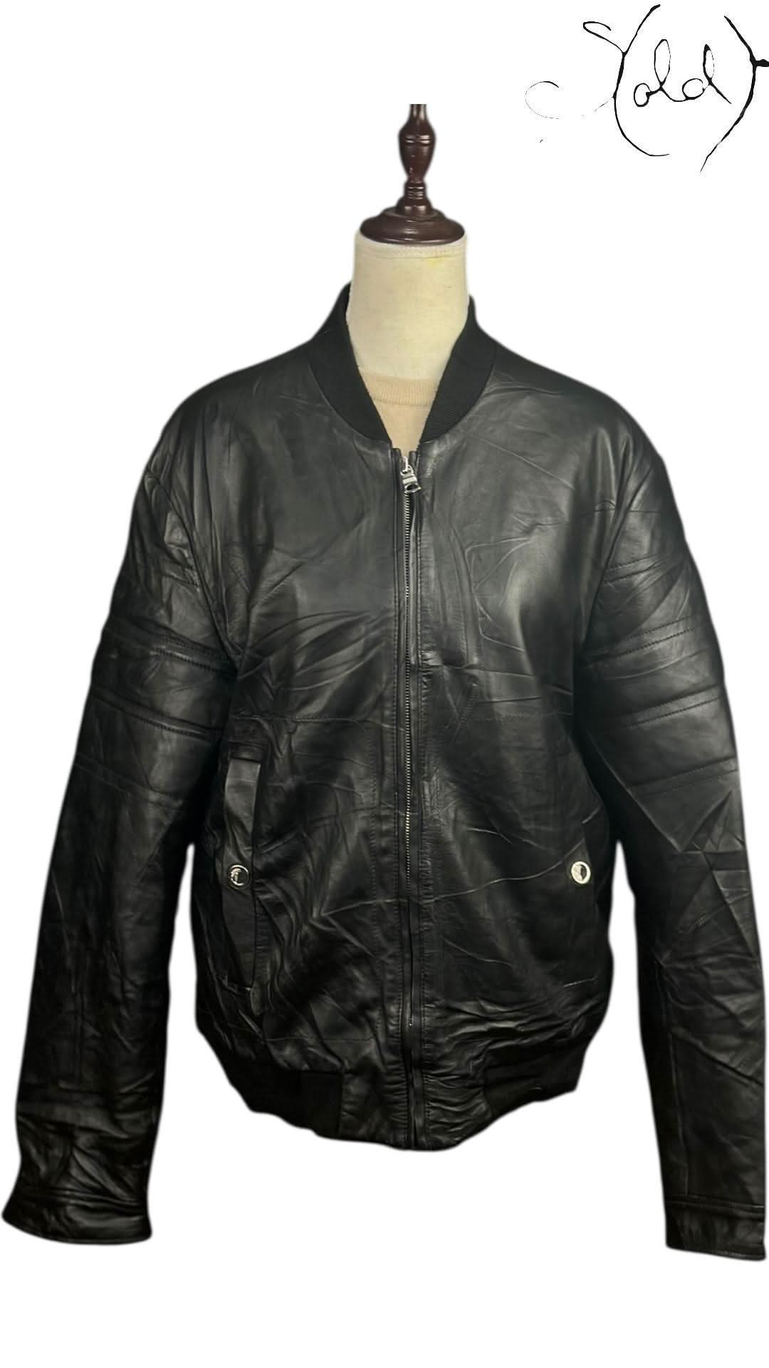 Versace Collection Black Leather Bomber | Sold Attire - Sold Attire