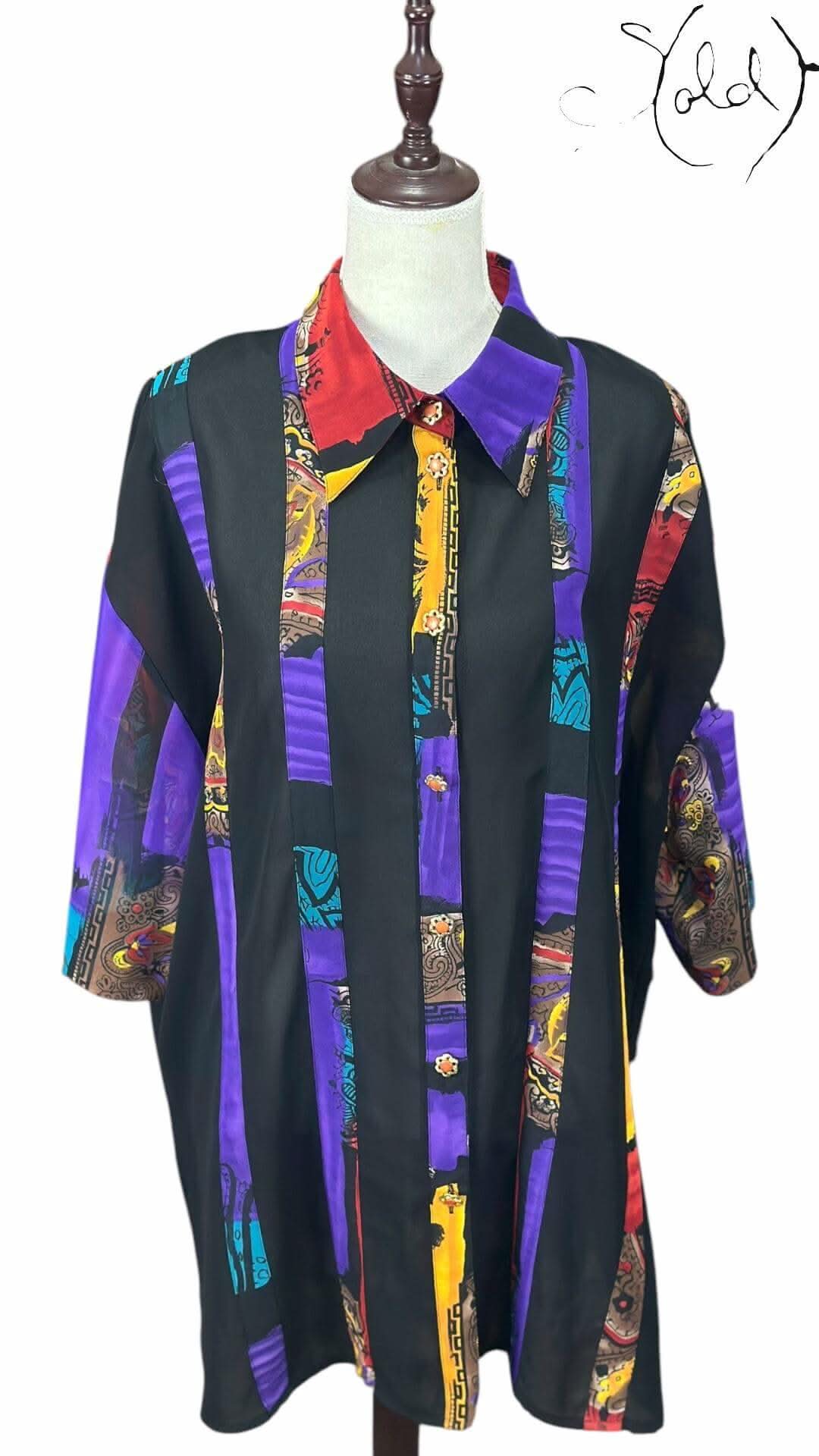 Vintage Graphic Silk Shirt – Festival Noir | Sold Attire - Sold Attire