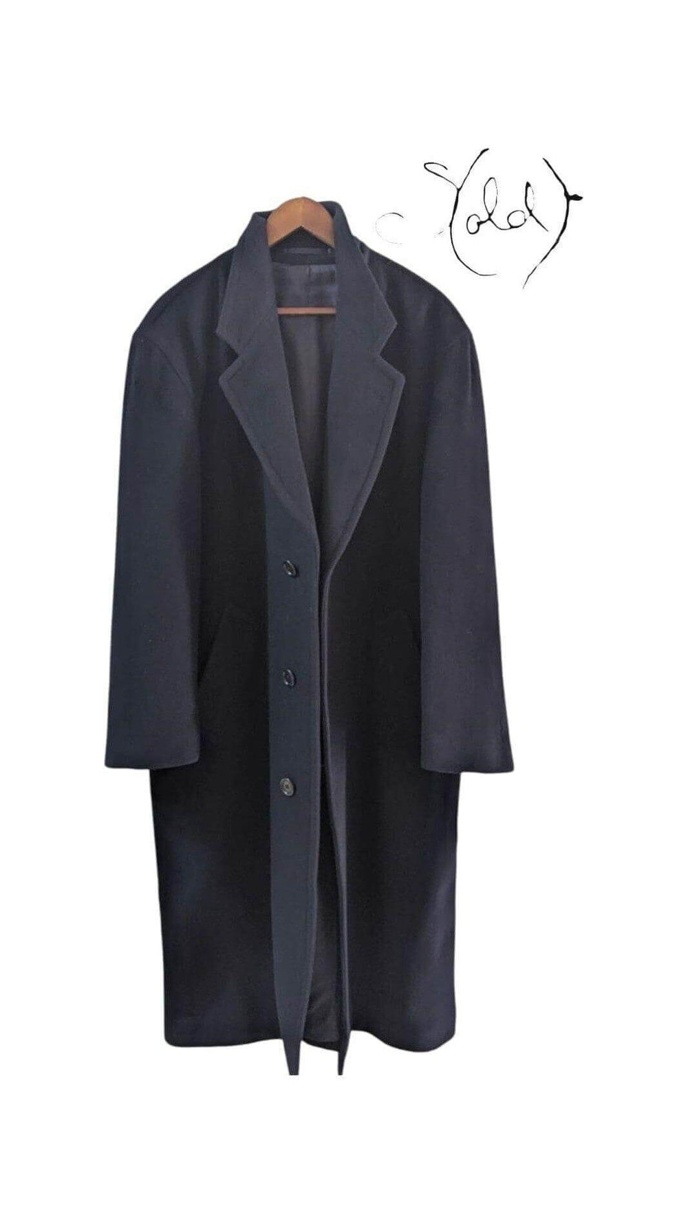 Vintage Hugo Boss Navy Wool Overcoat - Old Money Talk, Back view | Sold Attire