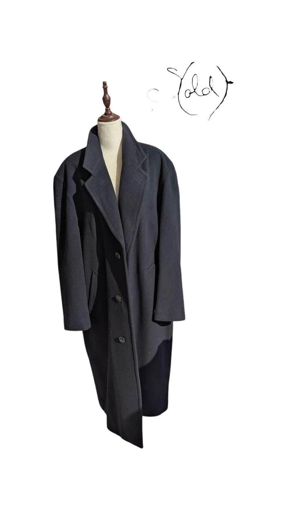 Vintage Hugo Boss Navy Wool Overcoat - Old Money Talk, Interior view | Sold Attire