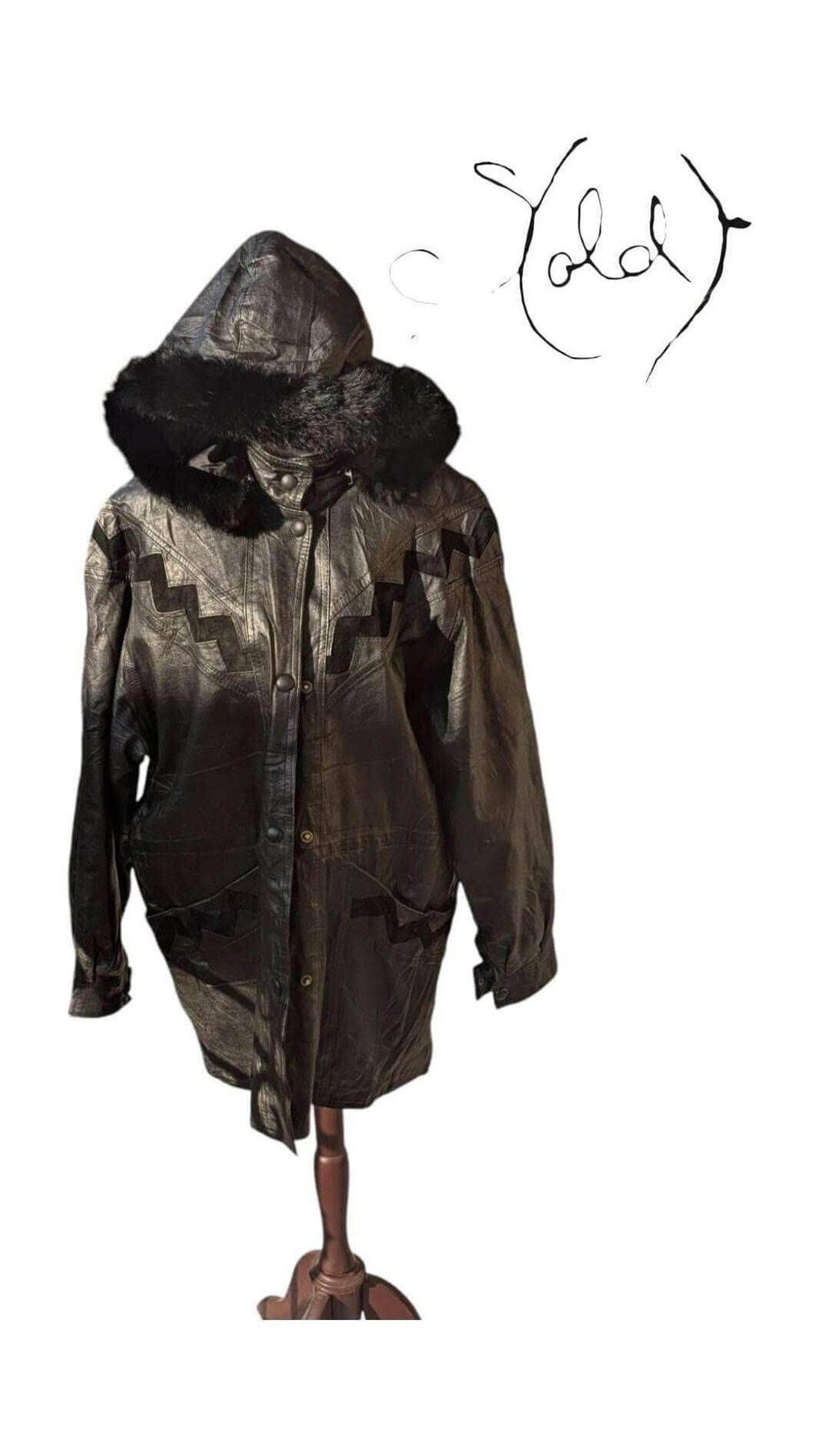 Vintage Leather Jacket – Real Fur Hood, Detail view | Sold Attire