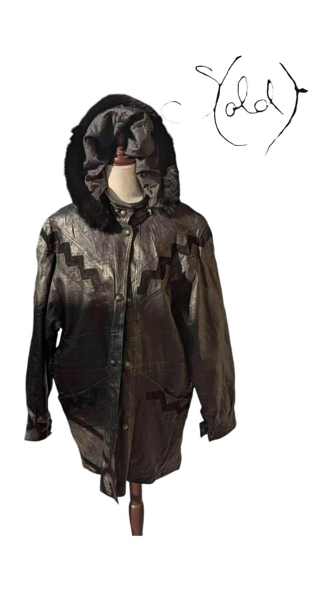 Vintage Leather Jacket – Real Fur Hood, Back view | Sold Attire