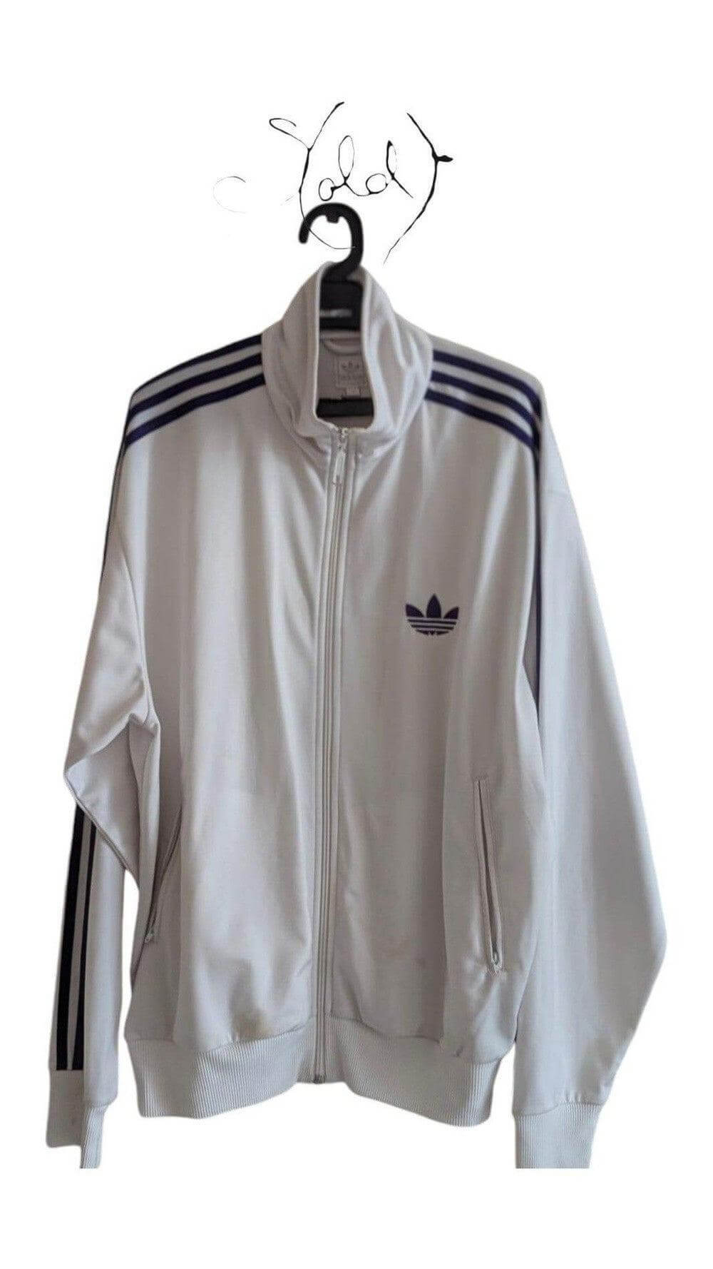 White Adidas Track Jacket – Retro Style, Authenticated Pre-Owned | Sold Attire