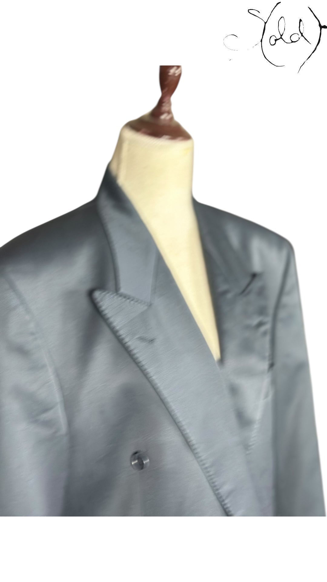 Yves Saint Laurent Double-Breasted Blazer Charcoal Grey Satin 1990s, Hardware detail | Sold Attire