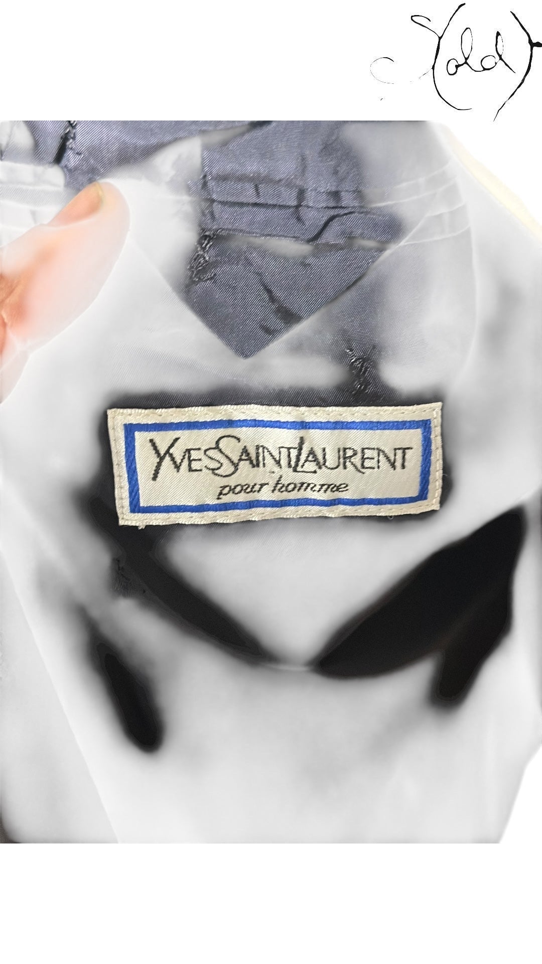 Yves Saint Laurent Double-Breasted Blazer Charcoal Grey Satin 1990s, Detail view | Sold Attire