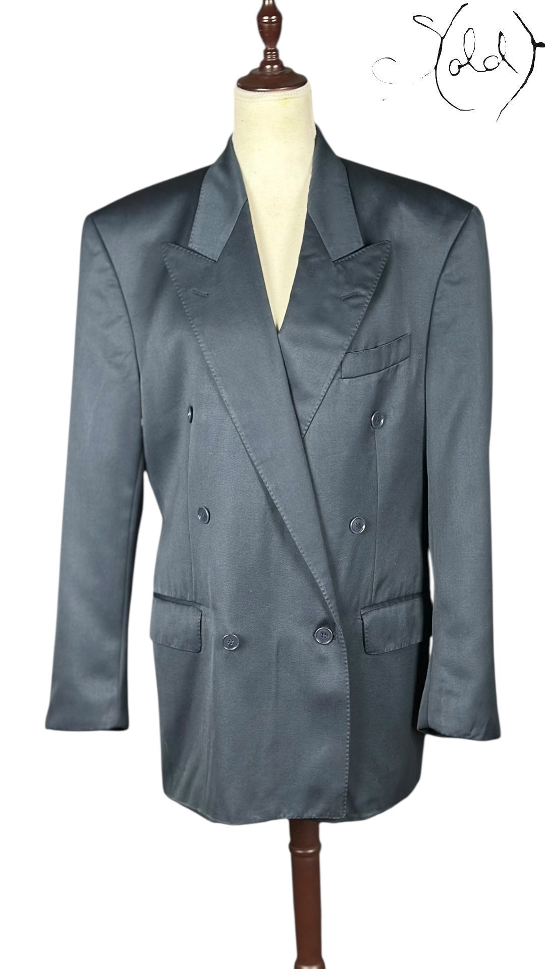 Yves Saint Laurent Double-Breasted Blazer Charcoal Grey Satin 1990s, Authenticated Pre-Owned | Sold Attire