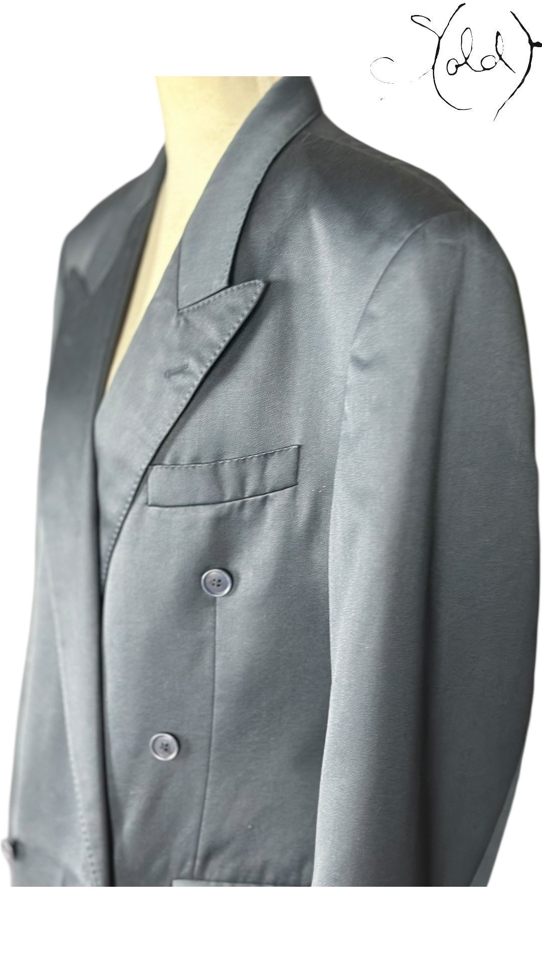 Yves Saint Laurent Double-Breasted Blazer Charcoal Grey Satin 1990s, Back view | Sold Attire