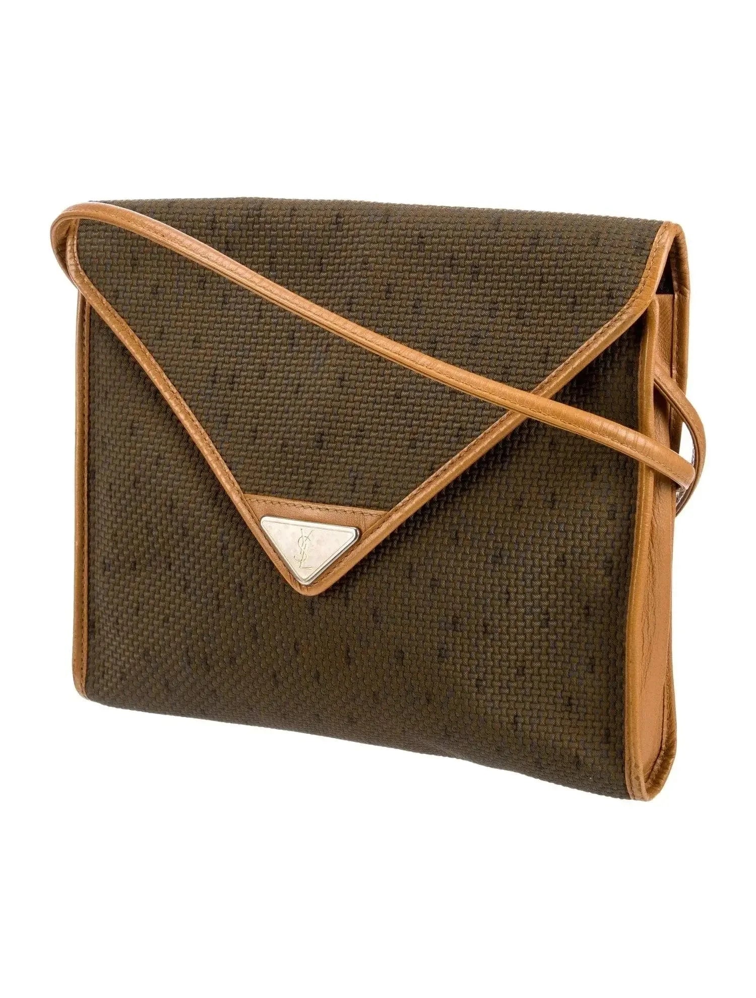 Yves Saint Laurent Envelope Crossbody – Woven Canvas & Leather, Detail view | Sold Attire