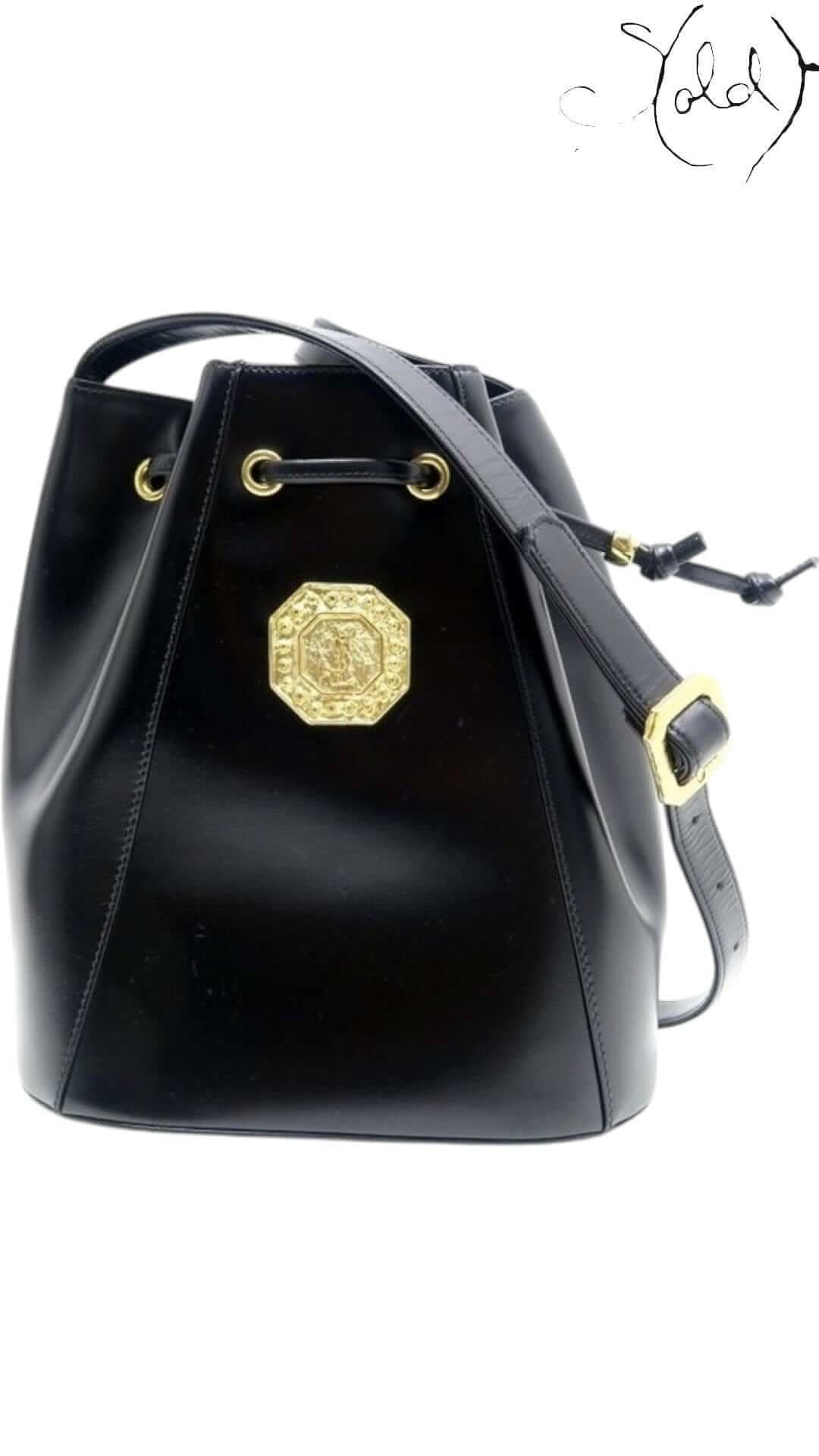 YVES SAINT LAURENT Medallion Bucket Bag – Black Leather | Sold Attire - Sold Attire