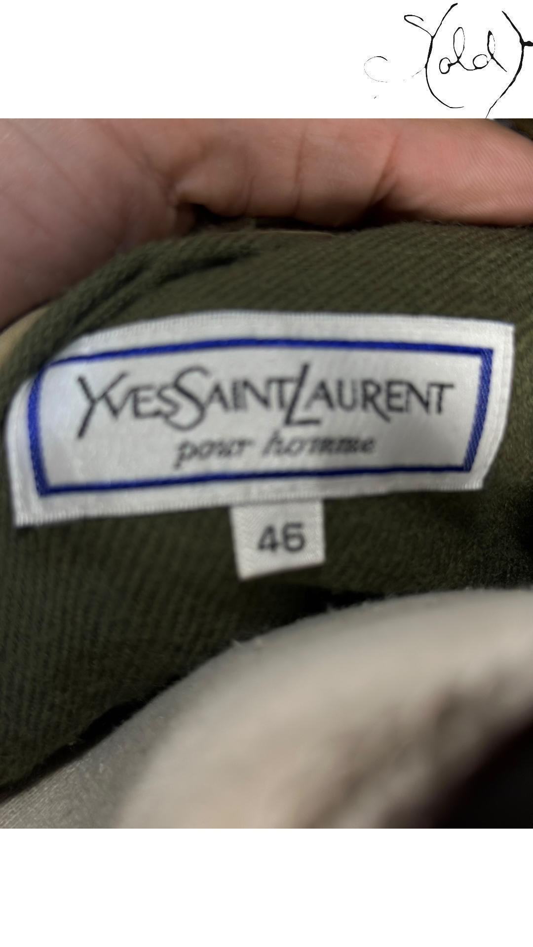 Yves Saint Laurent pour Homme Khaki Trench Coat, Interior view | Sold Attire