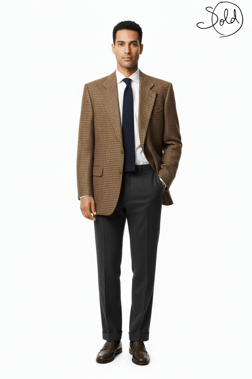 Yves Saint Laurent Wool Houndstooth Blazer Brown 1980s Size 50, Side view | Sold Attire