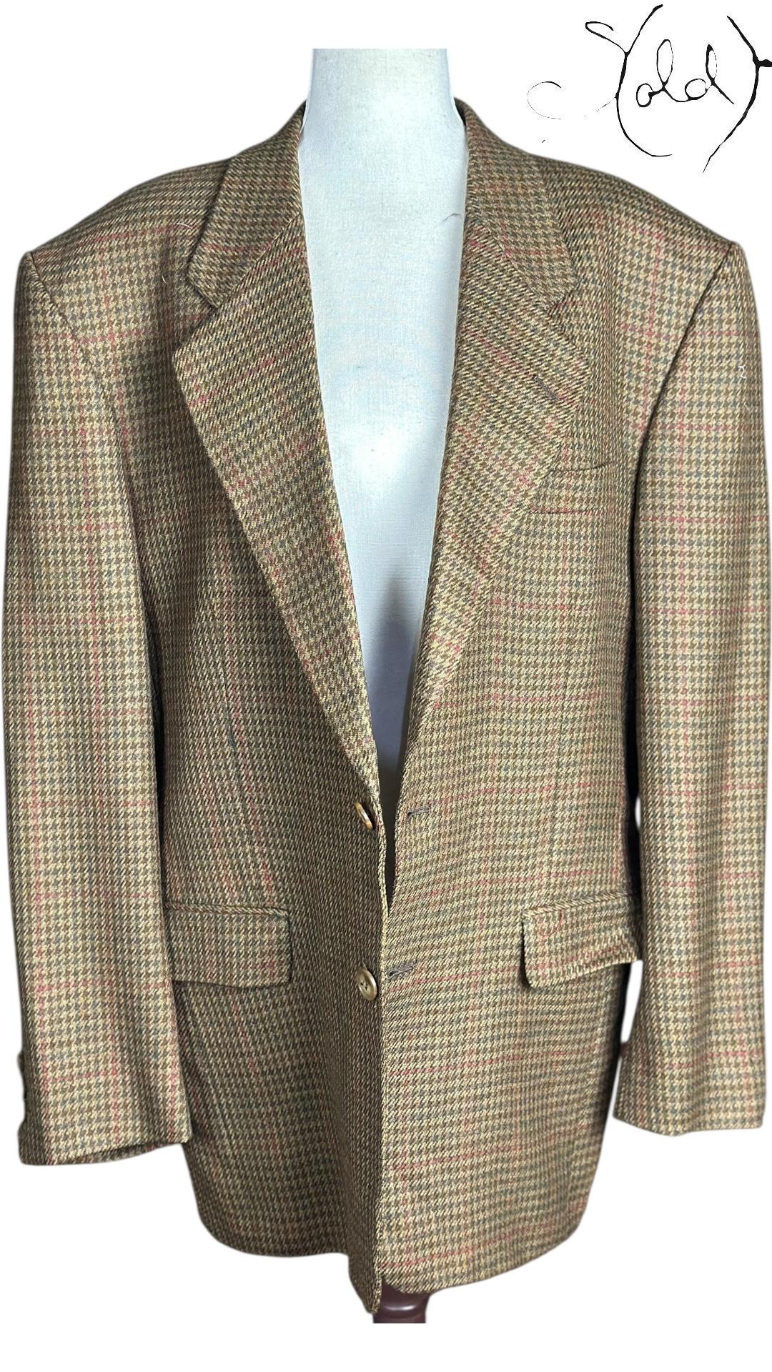 Yves Saint Laurent Wool Houndstooth Blazer Brown 1980s Size 50, Detail view | Sold Attire
