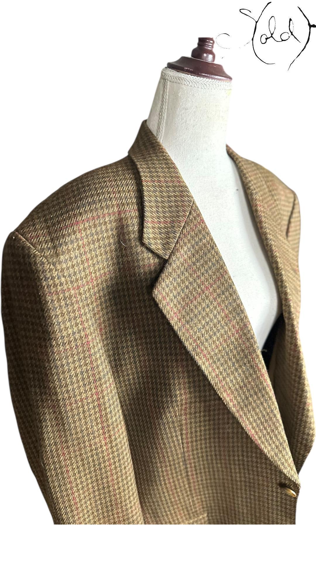 Yves Saint Laurent Wool Houndstooth Blazer Brown 1980s Size 50, Back view | Sold Attire