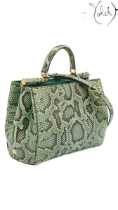 Dolce & Gabbana green python Miss Sicily tote angled side view on pure white