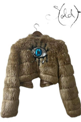 Camel Faux Fur Cropped Jacket - Eye Detail Jacket Sold Attire