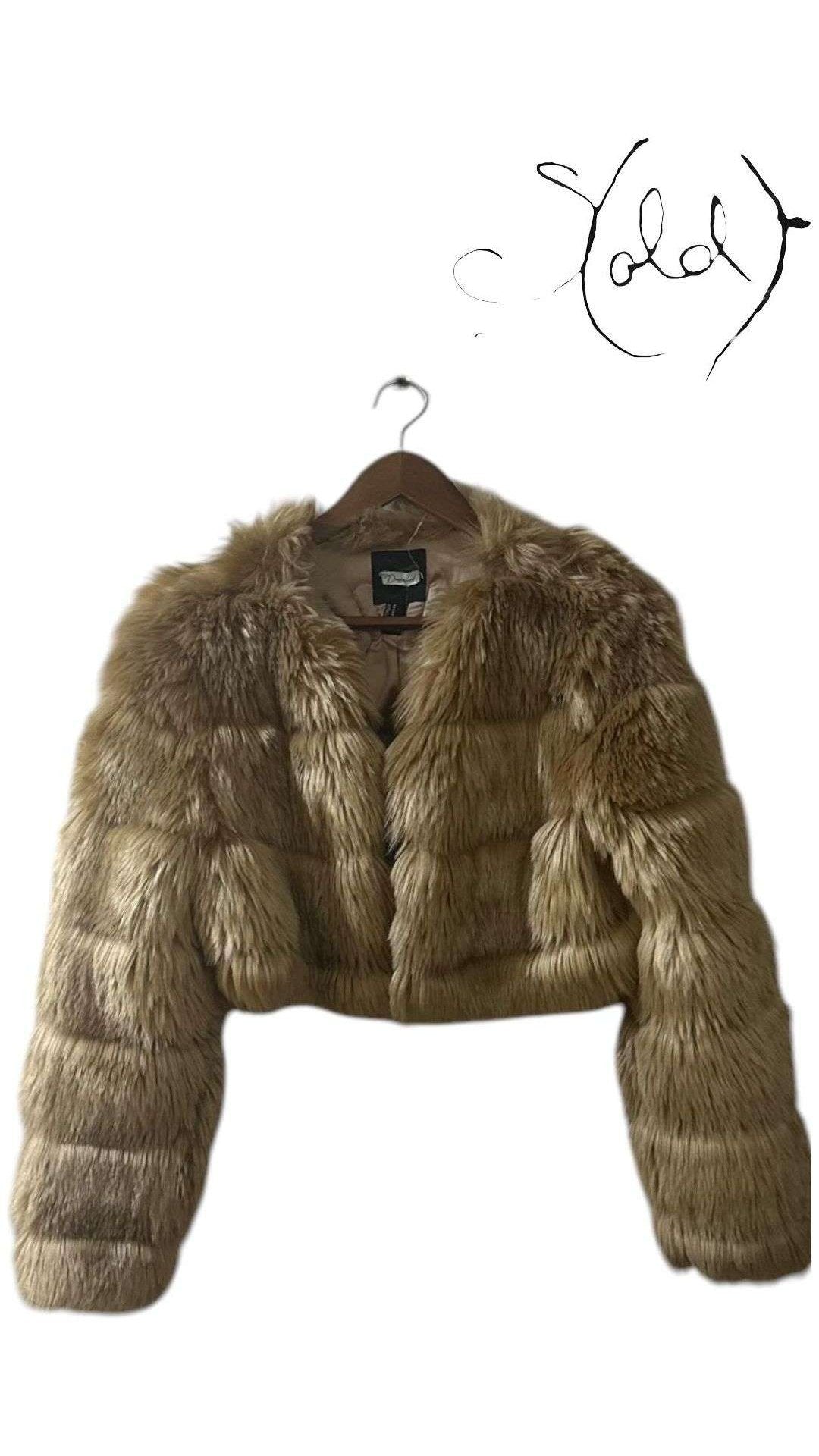 Camel Faux Fur Cropped Jacket - Eye Detail Jacket, old-money, Rare Gems