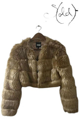 Camel Faux Fur Cropped Jacket - Eye Detail Jacket Sold Attire