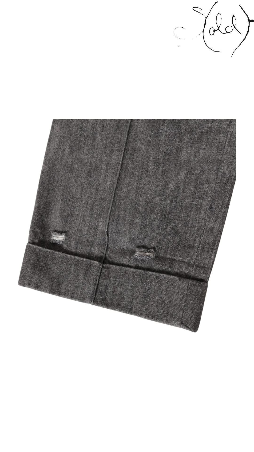 Chanel Coco Button Grey Cotton Denim Pants Size 40-42 Signature CC Hardware | Sold Attire