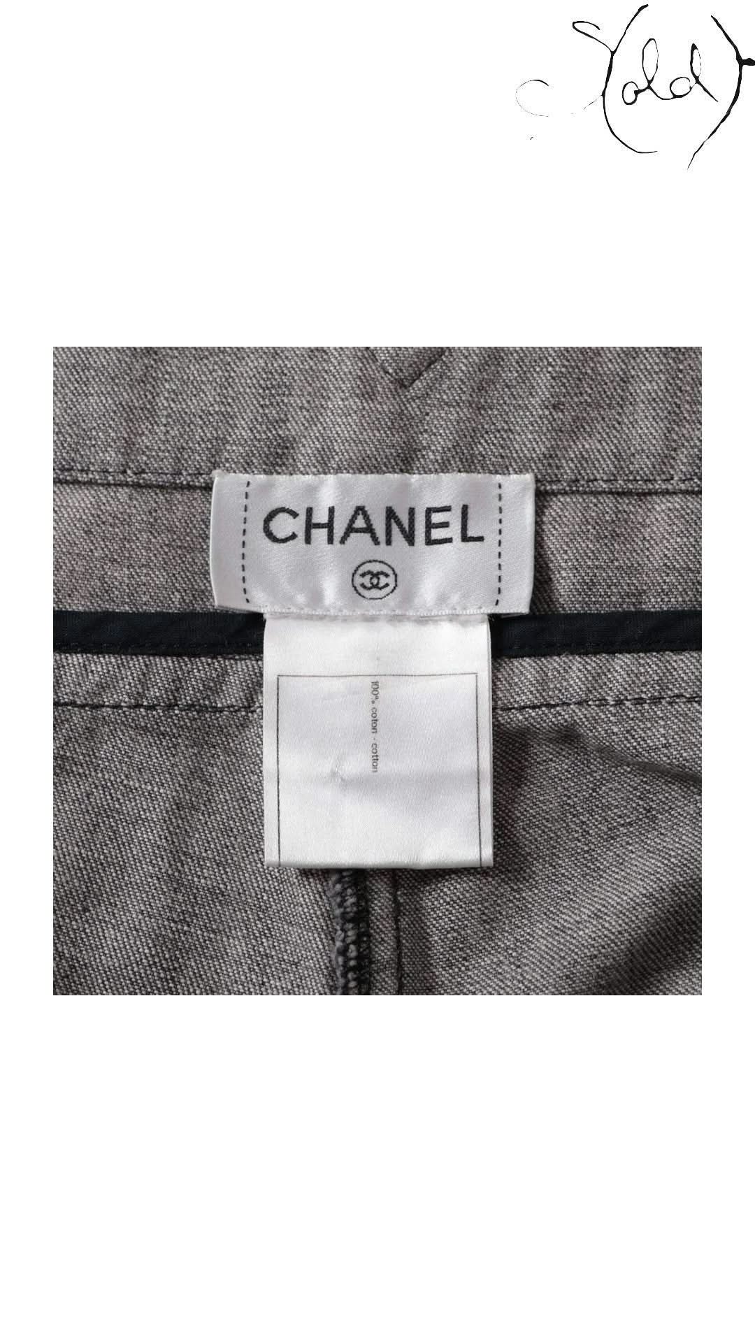 Chanel Coco Button Grey Cotton Denim Pants Size 40-42 Signature CC Hardware | Sold Attire