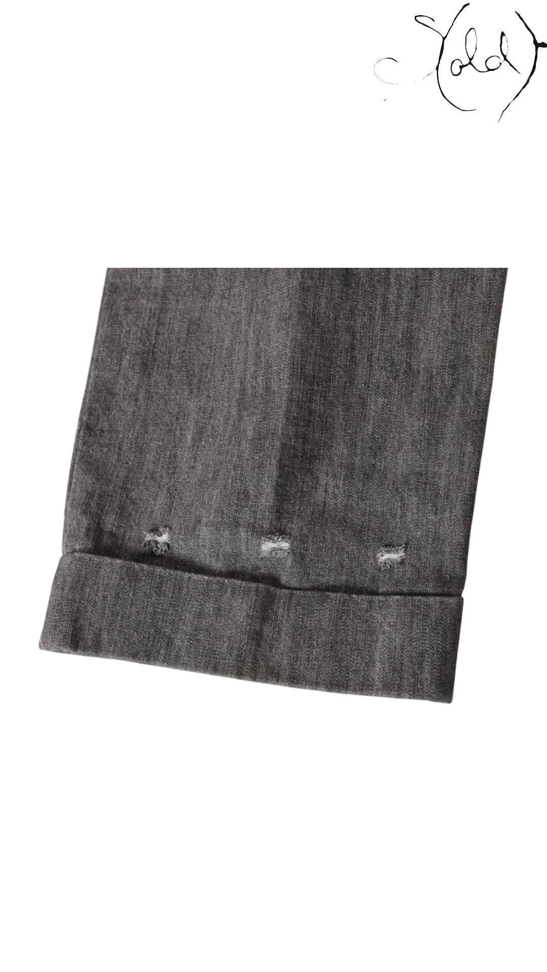 Chanel Coco Button Grey Cotton Denim Pants Size 40-42 Signature CC Hardware | Sold Attire