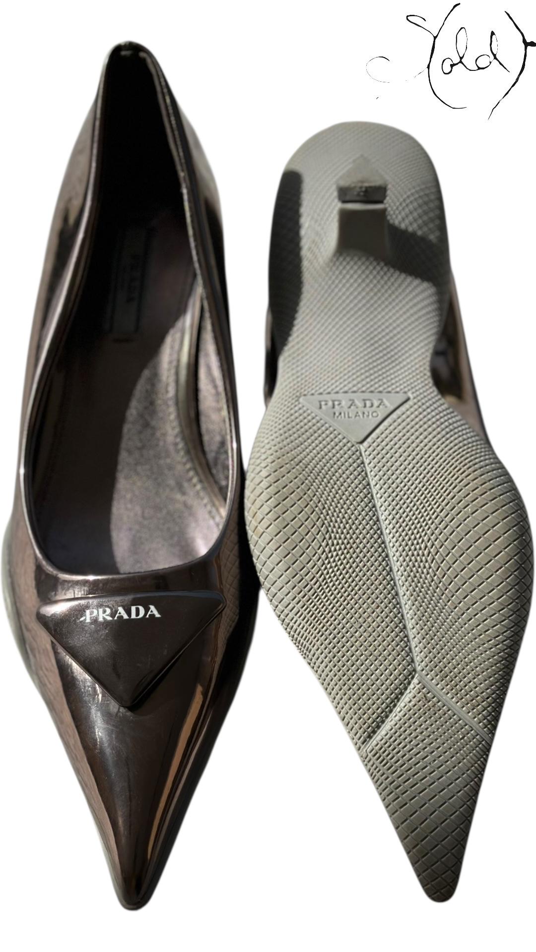 Sold Attire shoes PRADA Monolith Pointed Pumps – Patent Icon | Sold Attire