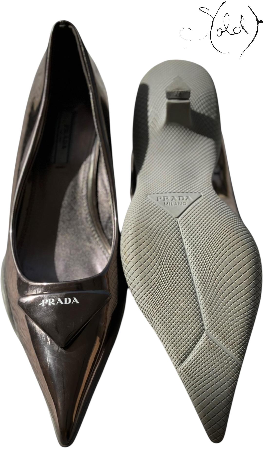 Sold Attire shoes PRADA Monolith Pointed Pumps – Patent Icon | Sold Attire