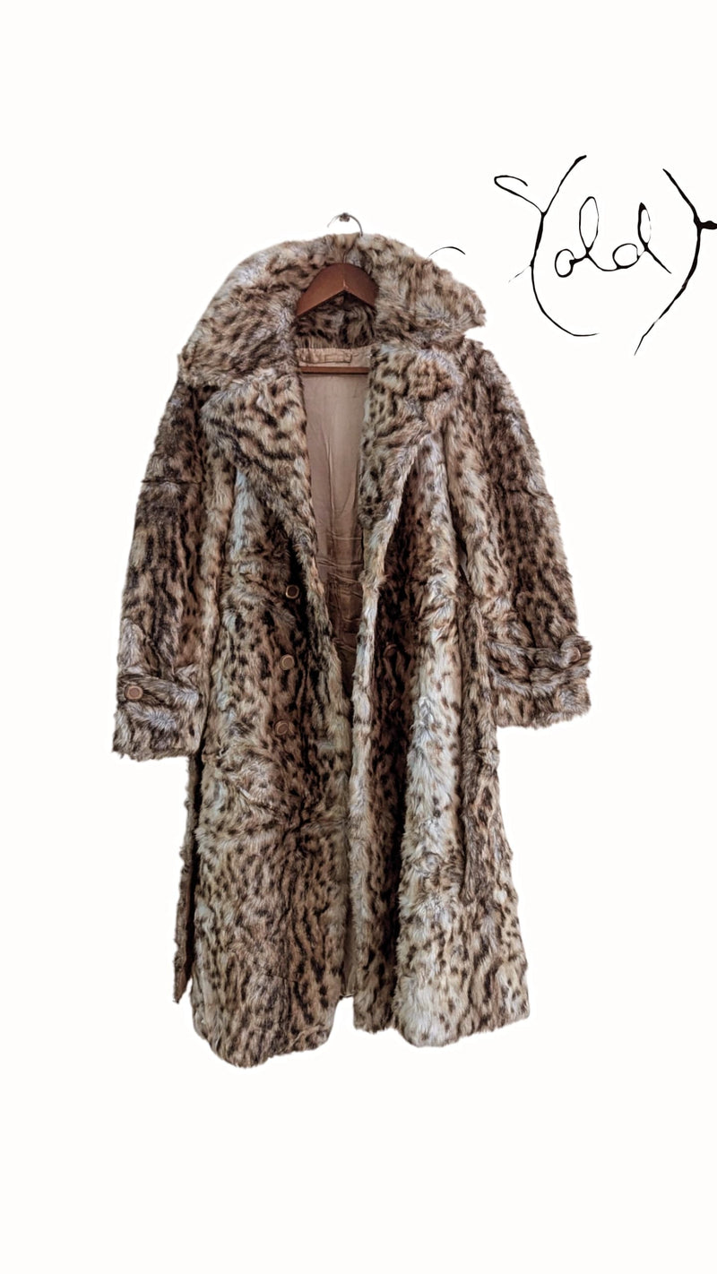 Vintage Leopard Print Faux Fur Coat - French Elegance