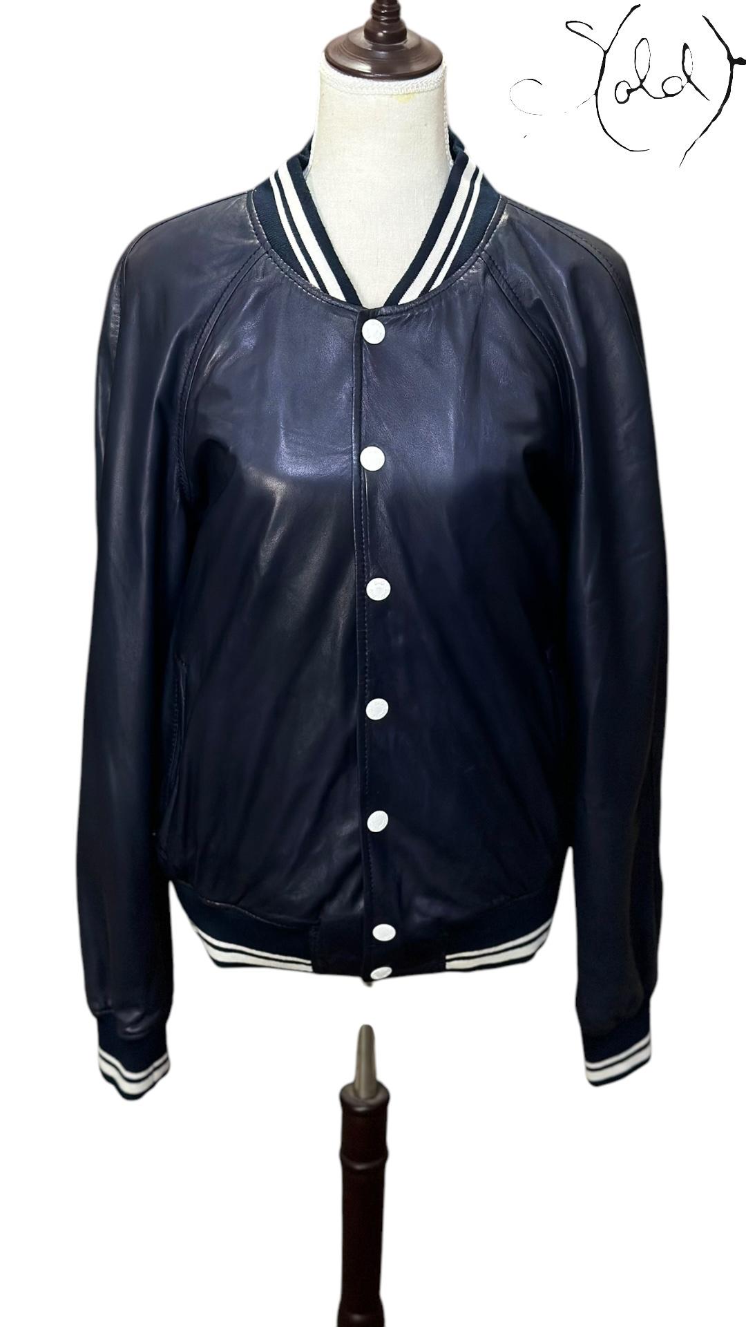 Sold Attire Bomber D&G Navy Leather Varsity Jacket – Iconic Sport Luxe | Sold Attire