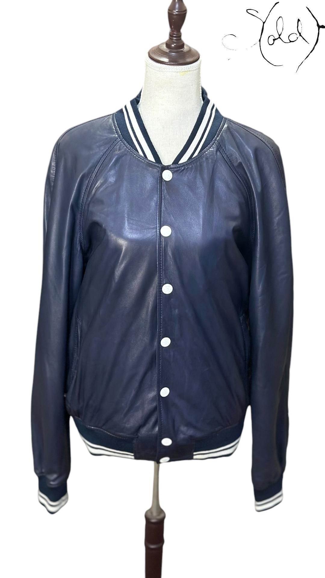Sold Attire Bomber D&G Navy Leather Varsity Jacket – Iconic Sport Luxe | Sold Attire