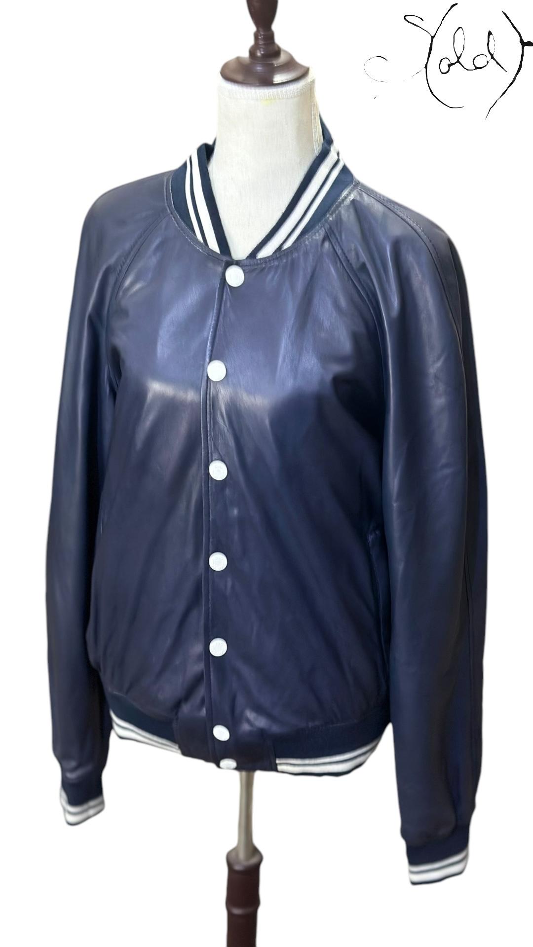 Sold Attire Bomber D&G Navy Leather Varsity Jacket – Iconic Sport Luxe | Sold Attire