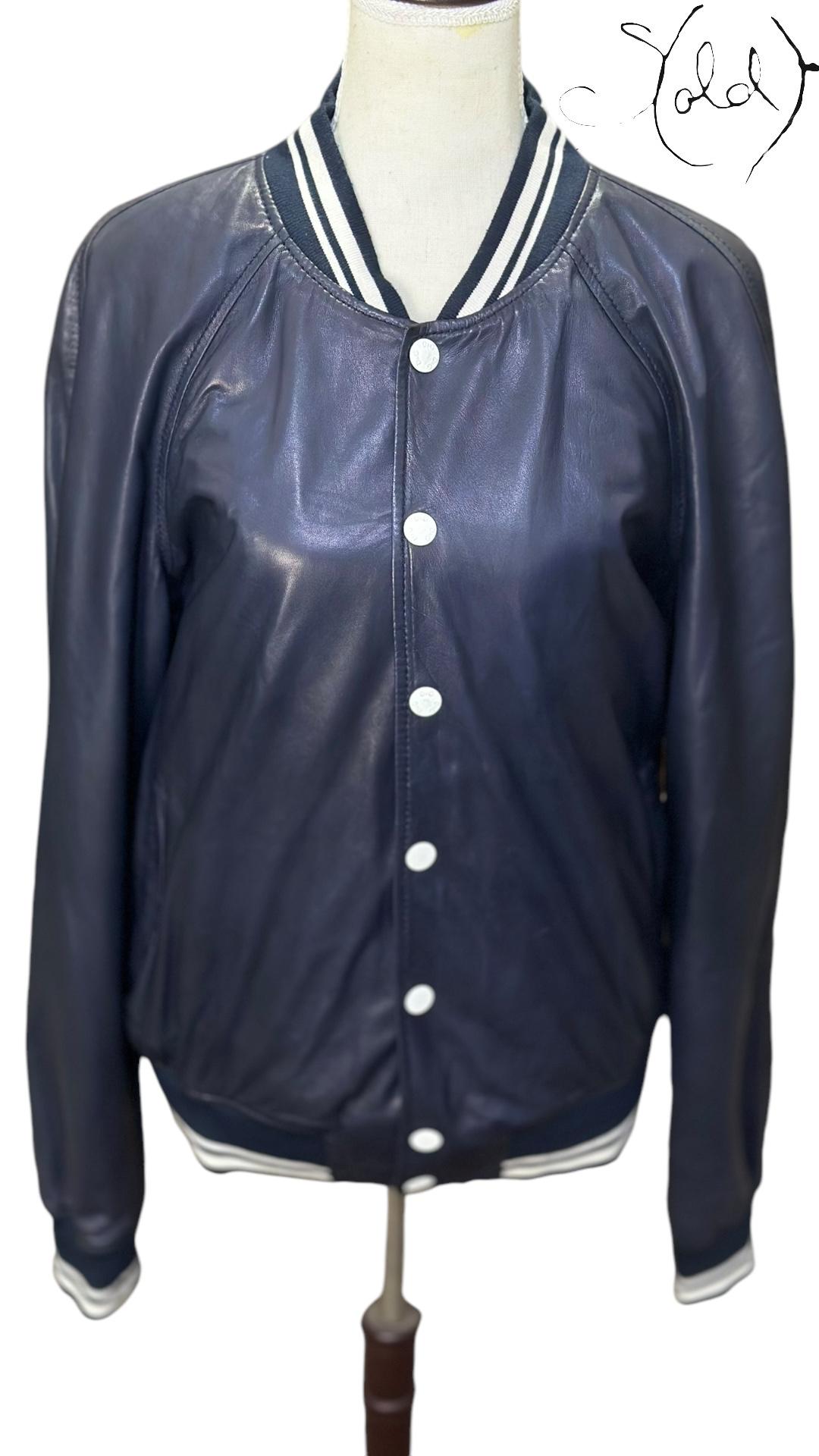 Sold Attire Bomber D&G Navy Leather Varsity Jacket – Iconic Sport Luxe | Sold Attire