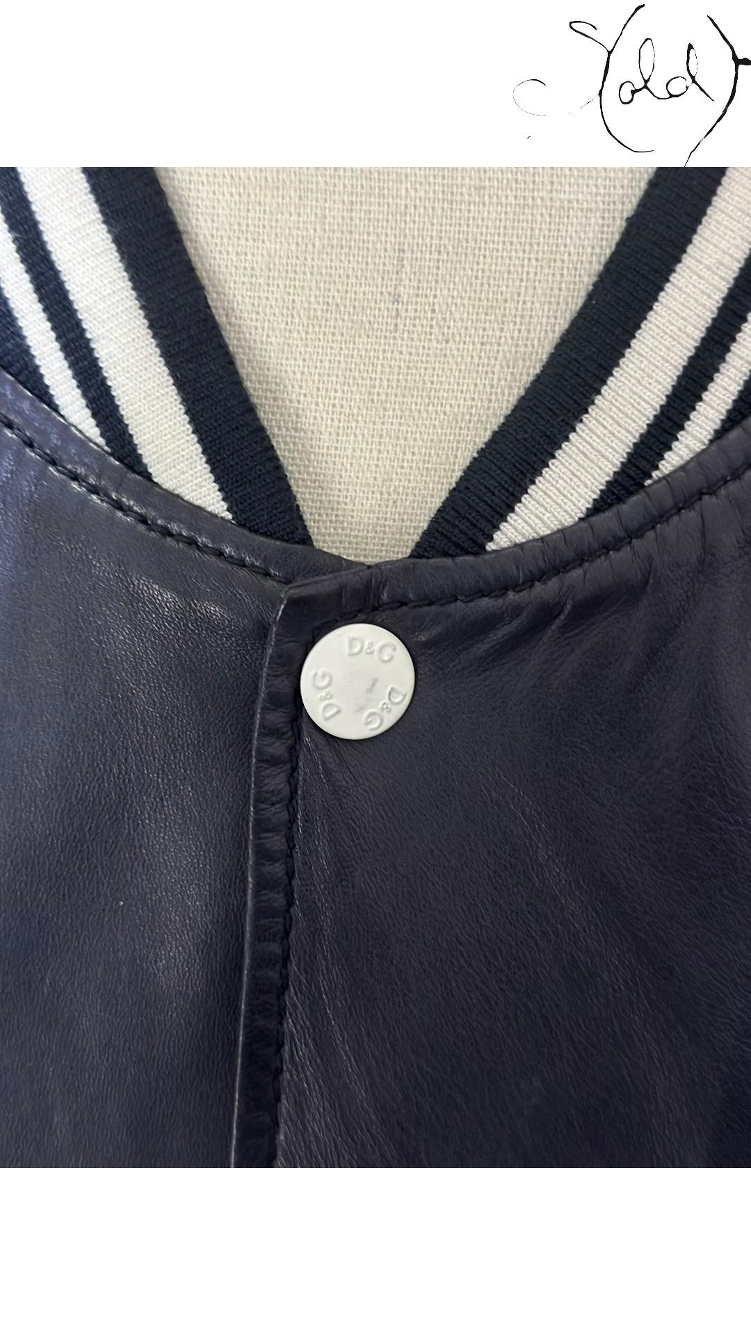 Sold Attire Bomber D&G Navy Leather Varsity Jacket – Iconic Sport Luxe | Sold Attire