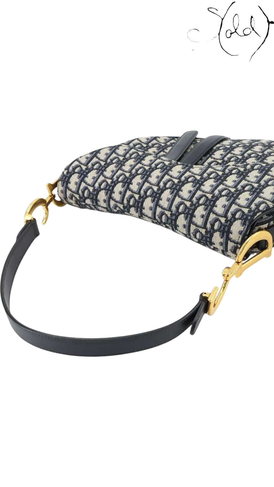 Sold Attire Bag Title: Christian Dior Oblique Saddle Bag – Medium Blue Jacquard | Sold Attire
