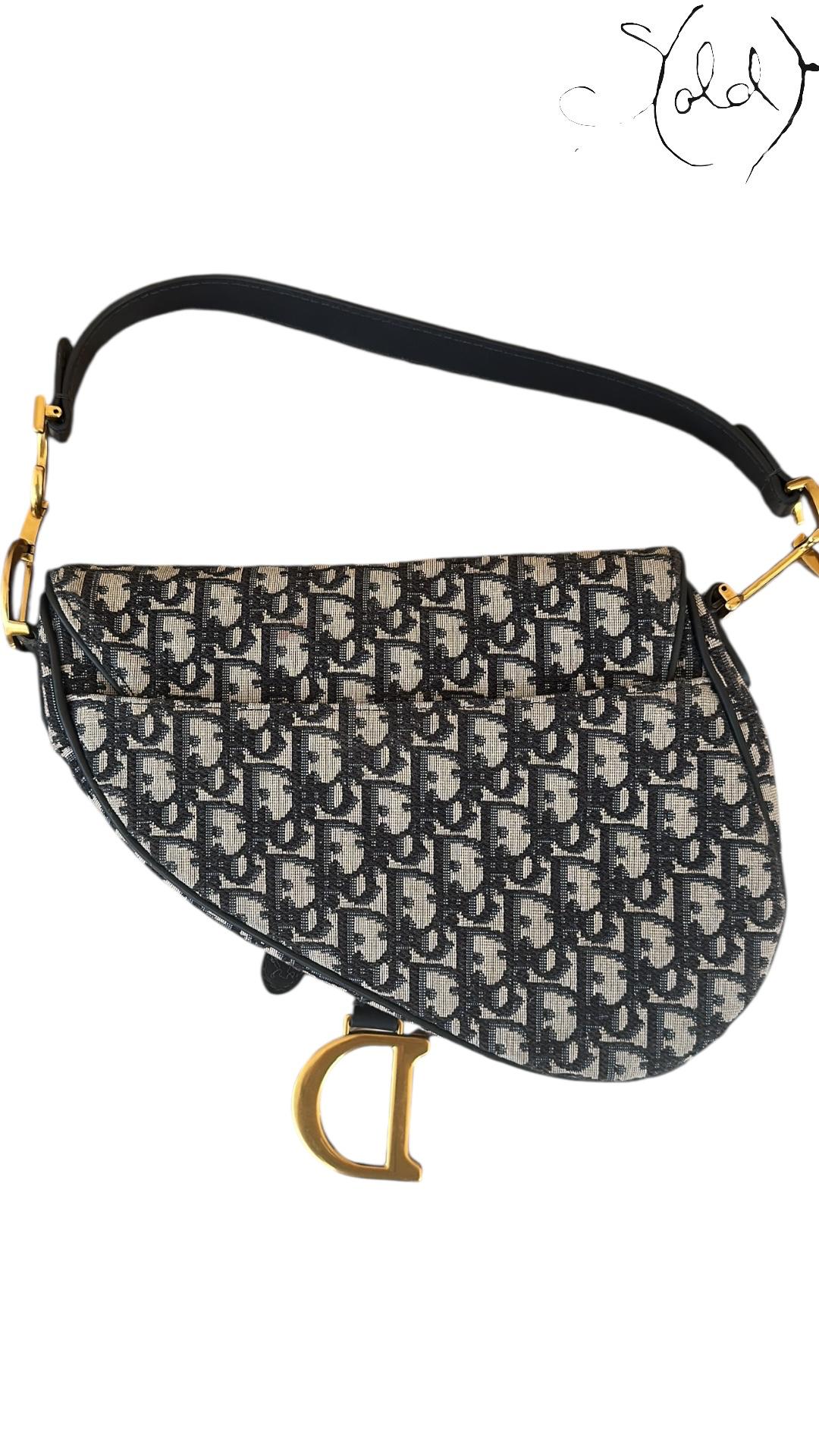 Sold Attire Bag Title: Christian Dior Oblique Saddle Bag – Medium Blue Jacquard | Sold Attire