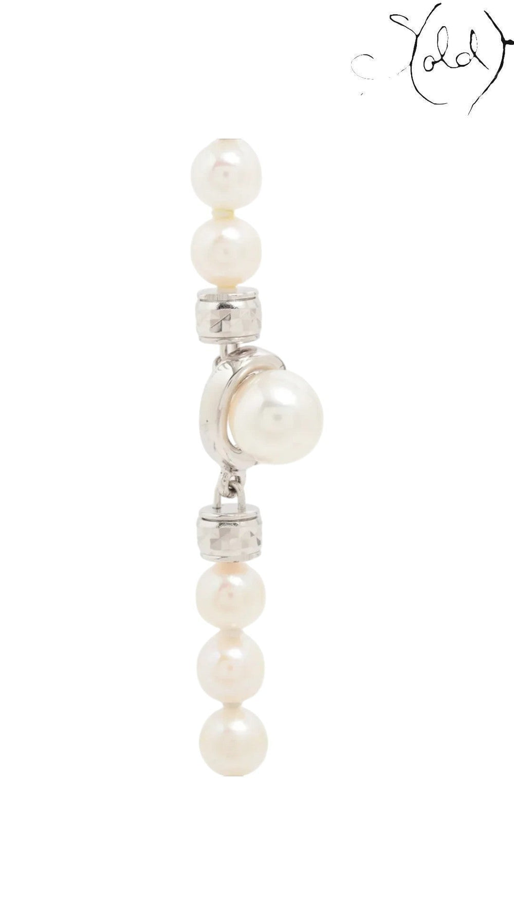 Sold Attire cream-white Akoya pearl necklace featuring a detailed silver SV clasp and lustrous cultured pearls.