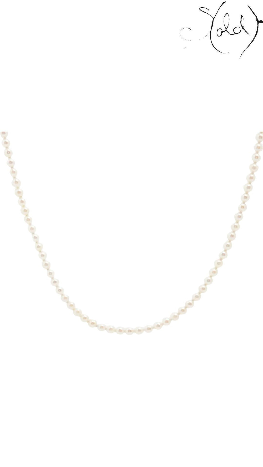 Sold Attire long cream-white Akoya pearl necklace with a lustrous finish and silver clasp