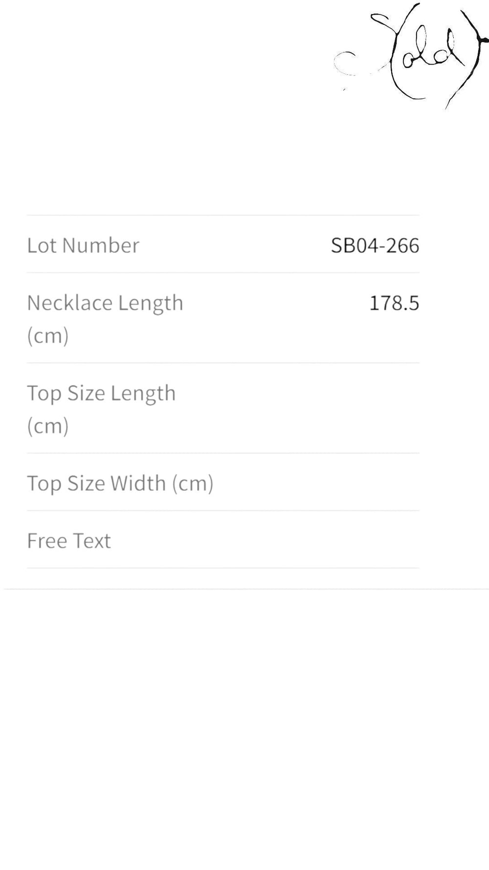 Sold Attire product specification card showing a 178.5 cm length for the Akoya long pearl necklace