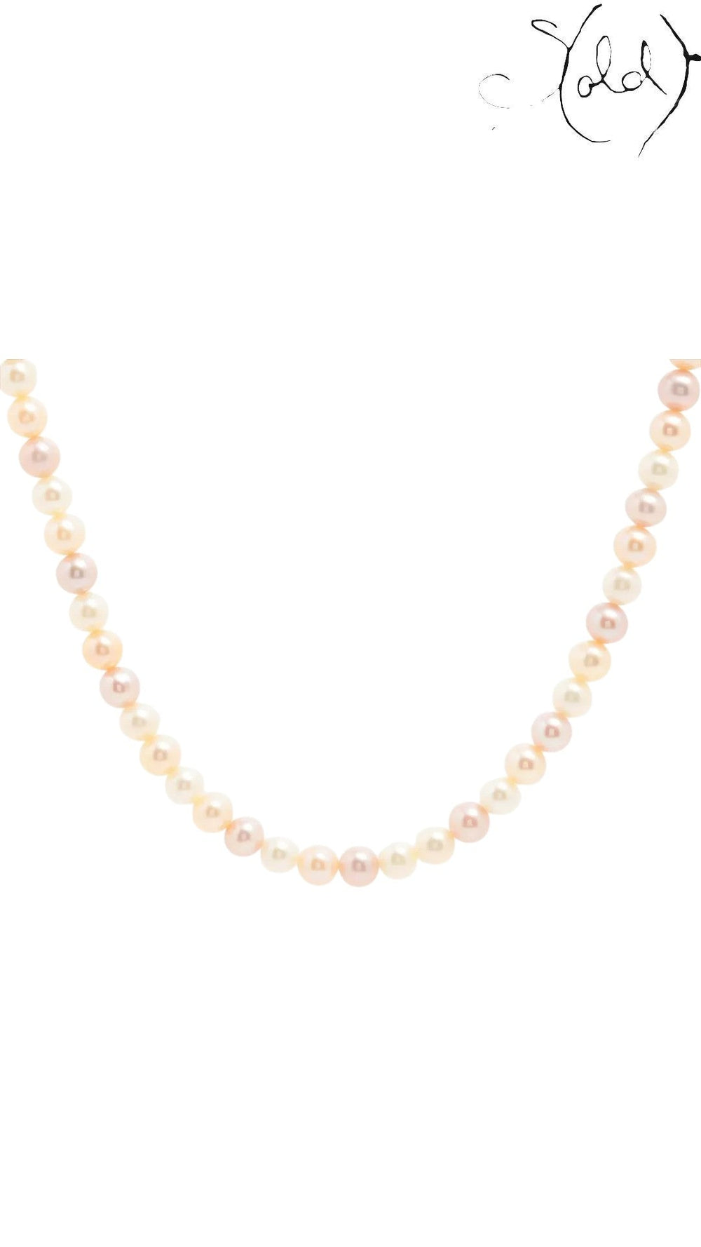 Sold Attire pink and peach Akoya pearl necklace with a 43cm strand and SV925 silver clasp.