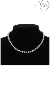 Sold Attire dark-tone Akoya cultured pearl necklace with SV clasp, 42.3 cm length, grey with green, violet and silver tones.