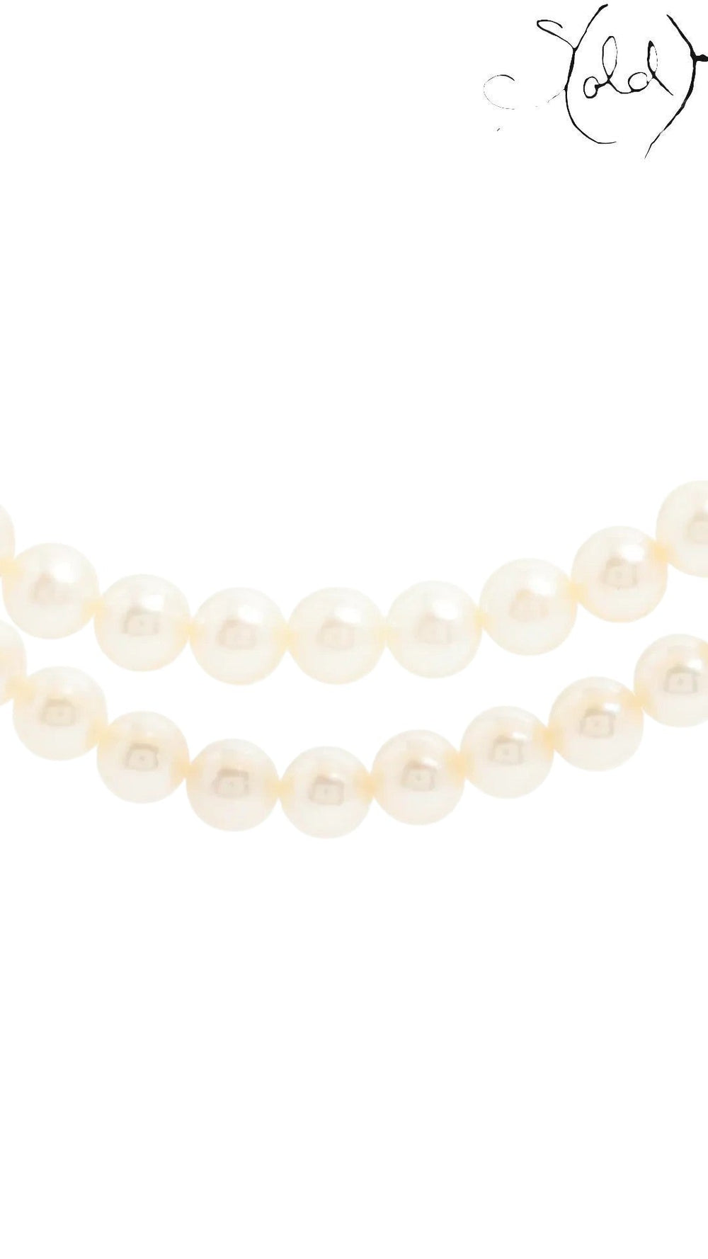 Sold Attire Akoya white two-row pearl necklace with a floral clasp. Pearls are lustrous white with warm cream undertones.