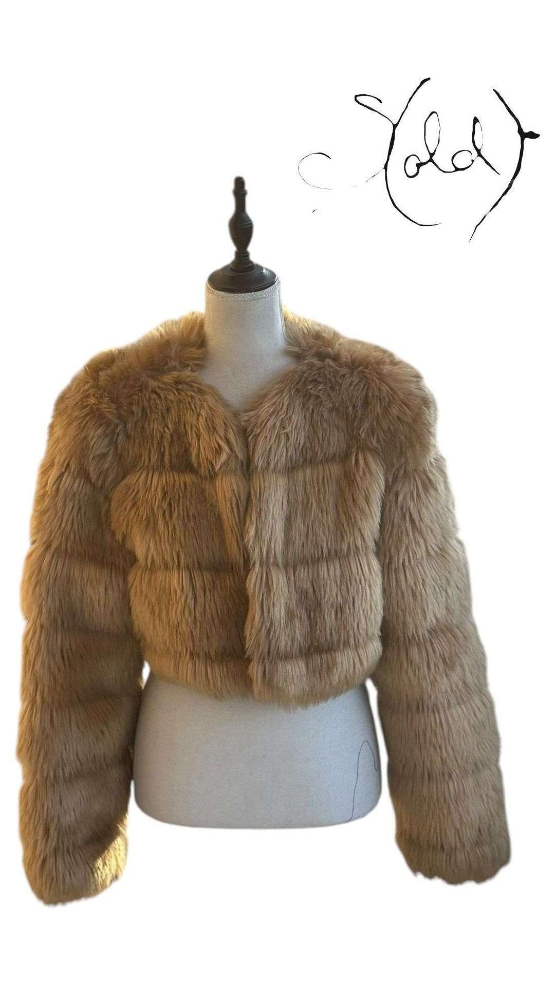 Camel Faux Fur Cropped Jacket - Eye Detail Jacket, old-money, Rare Gems