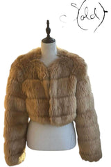 Camel Faux Fur Cropped Jacket - Eye Detail Jacket Sold Attire