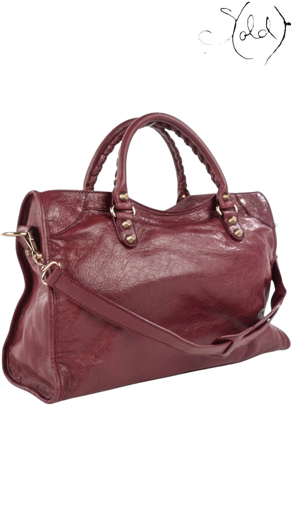 BALENCIAGA Agneau Giant 12 City – Cassis with Rose Gold Hardware, Back view | Sold Attire