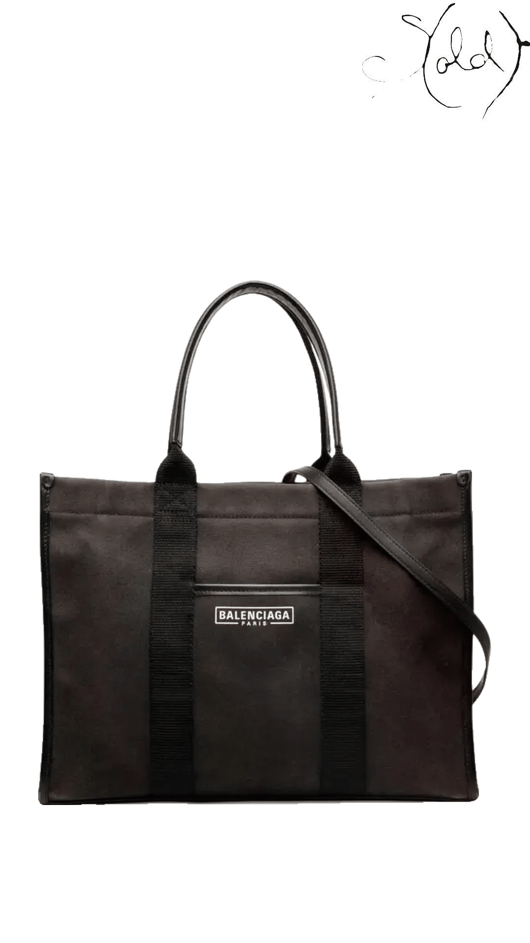 Balenciaga Black Canvas Medium Hardware Tote: front with shoulder strap