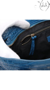 Sold Attire Balenciaga City bag interior in bleu marine croc-embossed calfskin with black fabric lining and zipper pocket