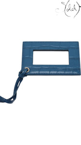 Sold Attire Balenciaga Bleu Marine crocodile-embossed leather framed mirror accessory with matching blue leather cord