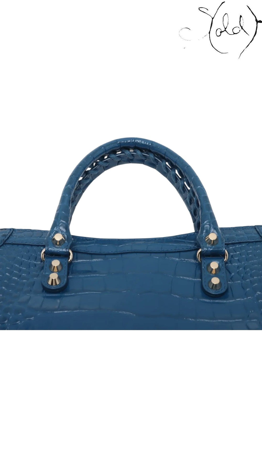 Sold Attire Balenciaga City bag in Bleu Marine crocodile-embossed calfskin with signature rolled braided handle