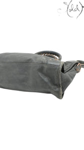 Sold Attire Balenciaga Giant City 2-Way Bag in green distressed leather with aged metal hardware and braided handles.