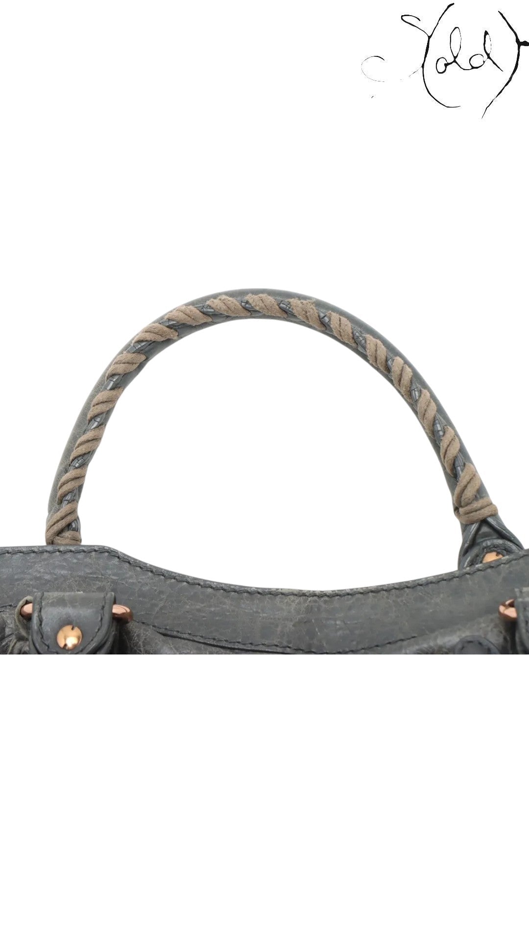 Sold Attire Balenciaga Giant City green leather 2-way bag with braided handle detail and aged metal hardware.