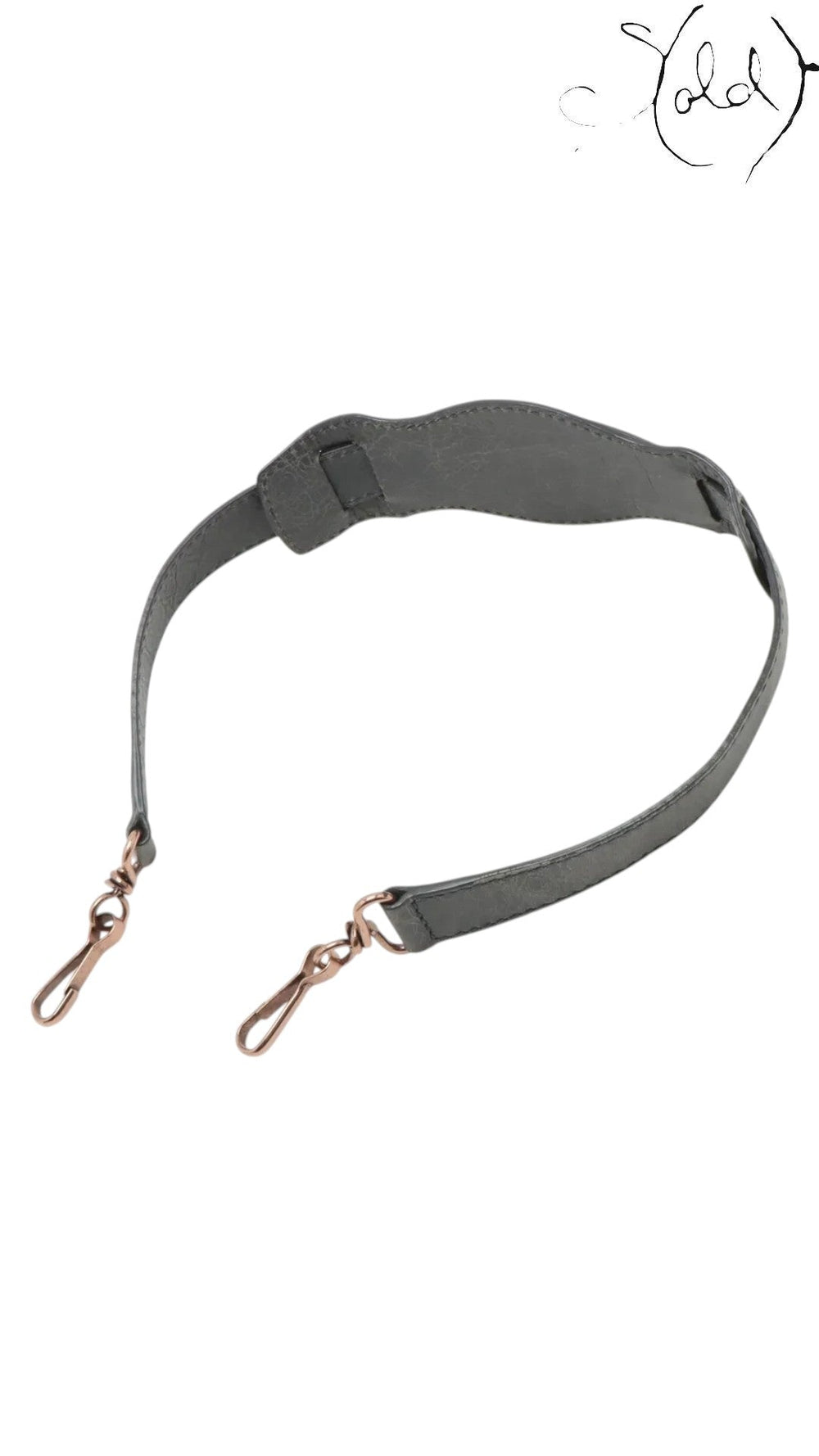 Sold Attire grey leather 2-way bag strap with rose gold hardware and lobster clasps
